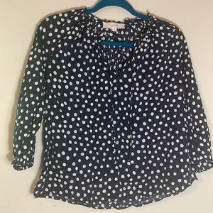 ANN TAYLOR LOFT - navy and white textured polka dot flowy blouse - XS